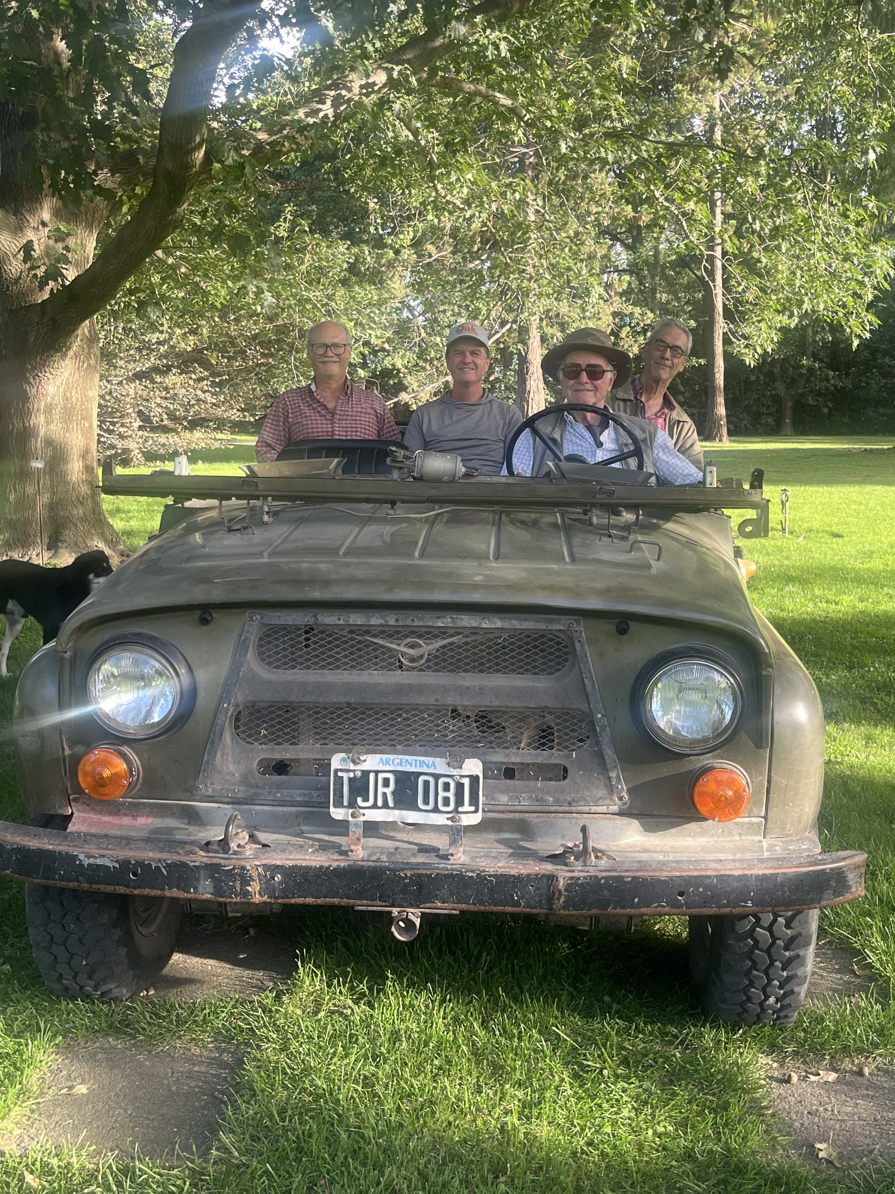 Group in Russian jeep