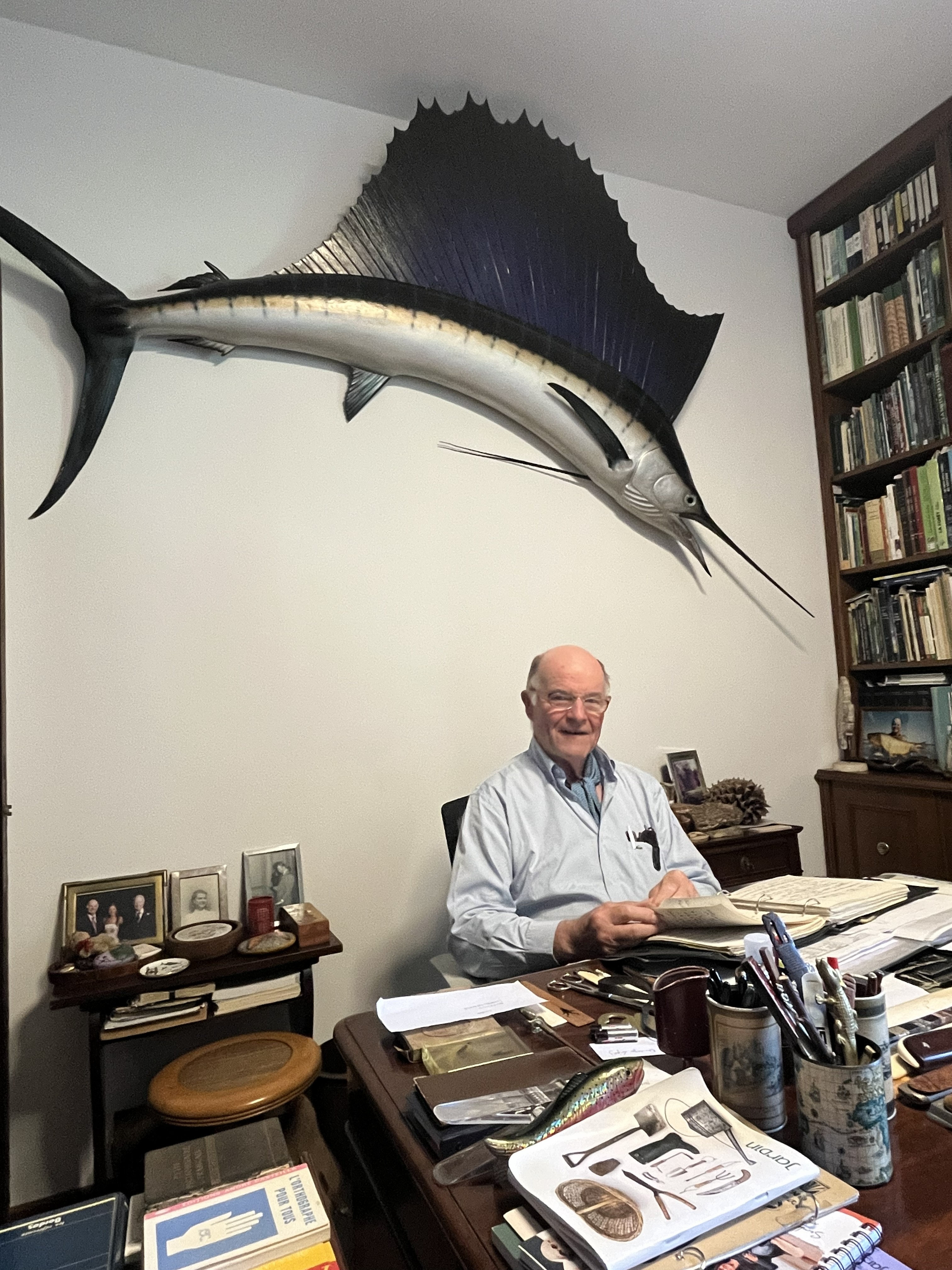 Peter Laharrage below Atlantic sailfish (Istiophorus albicans)