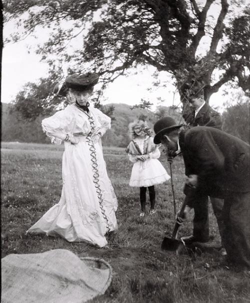 Miss Emily Talbot planting royal oak at Penrice