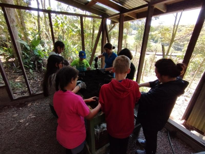 Children actively learning about tree conservation by participating in daily tasks at the tree nursery, such as filling bags with soil to plant new seedlings.Irene González Chen, Communications Coordinator at MVI.
