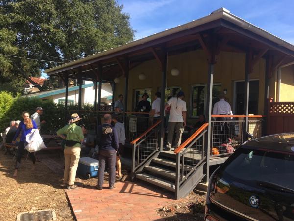 The group gathers for lunch at Magic Inc. in Stanford © Emily Griswold
