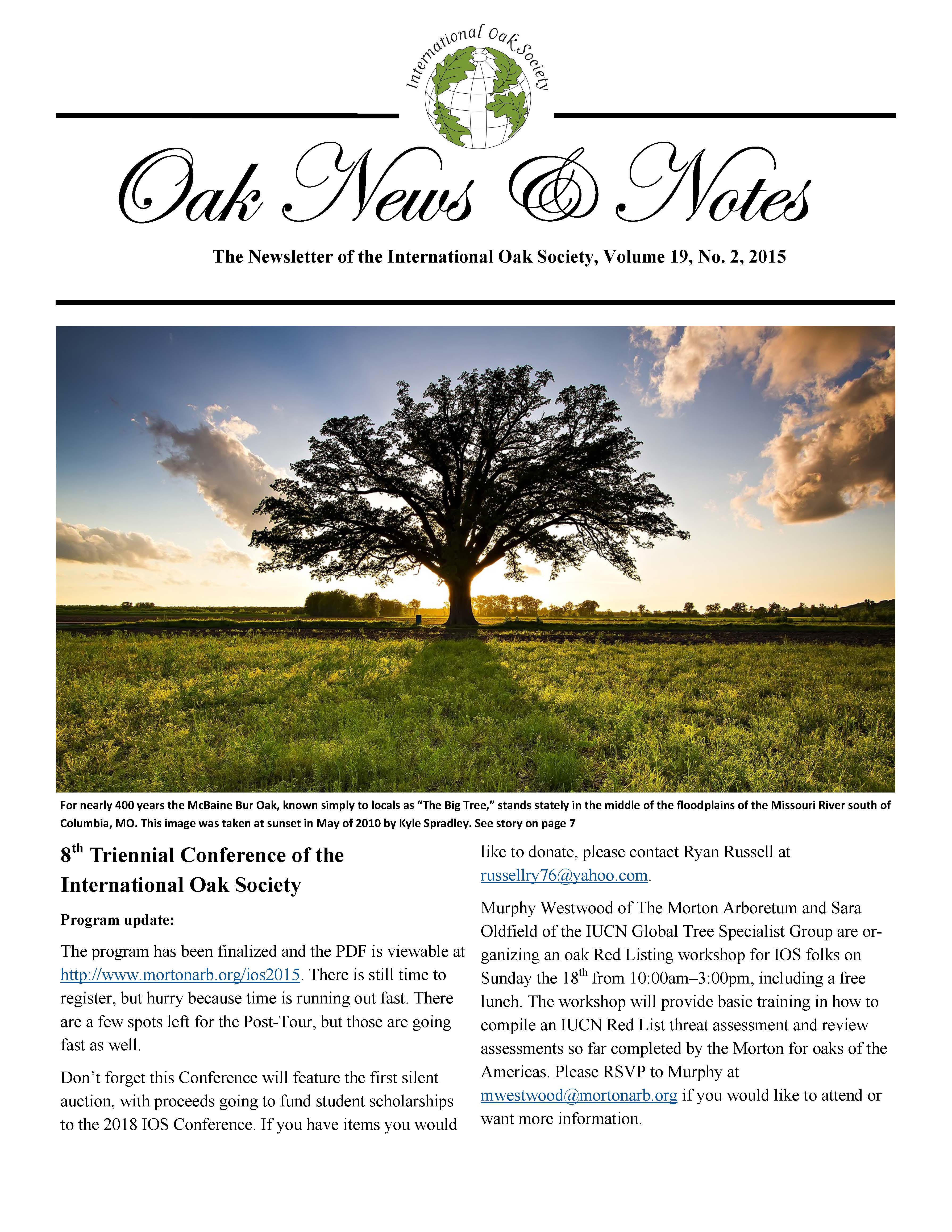 Oak News & Notes, Volume 19, No.2, 2015 | International Oak Society
